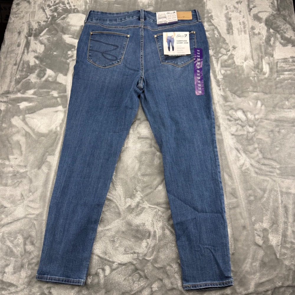 Seven7 Tummyless High Rise Skinny Jeans Hilo Blue Stretch Denim Womens 16 NEW